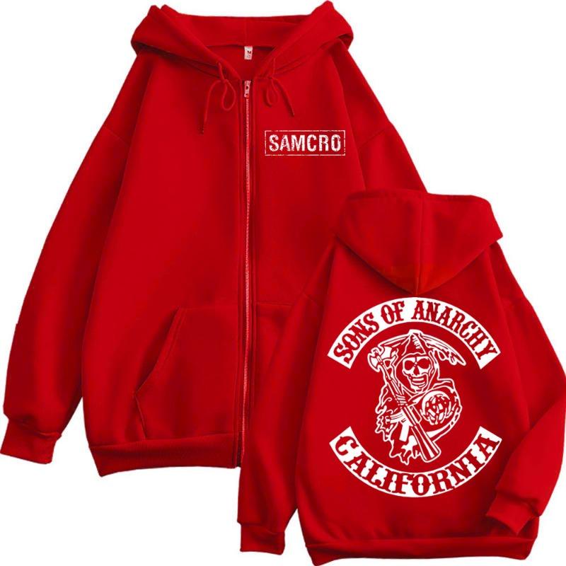 Sons of Anarchy Double Sided Zipper Hoodie Men's Gothic Vintage Zip Up Sweatshirt Casual Fashion Pullovers