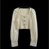 Withdraw from Cupboard Classic Style Square Collar Short Silm High Waist Long Sleeves Knitting Clothing Patchwork Pure Color Pullover Stylish Women