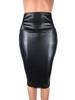European Faux Leather High-Waisted Knee-Length Midi Skirt