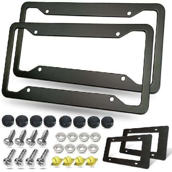 BGGTMO Carbon Fiber License Plate Frames- 2 Pack Black Aluminum Printed Carbon Patterns Car Tag Cover For Front & Rear, 4 Hole Heavy Duty Universal