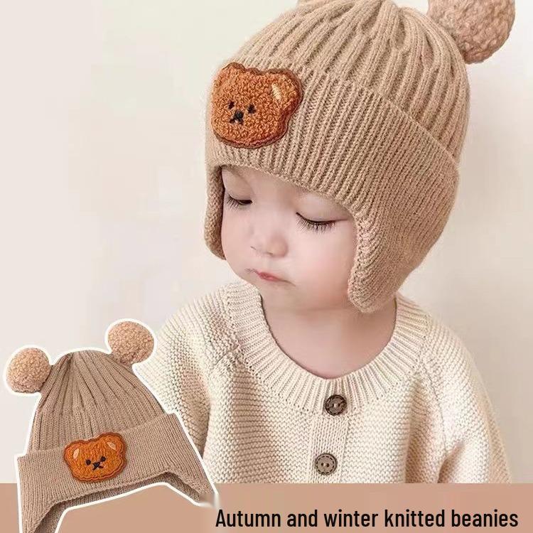 Beige Series Windproof Knitted Cartoon Earflap Hat for Kids - Warm Autumn & Winter Protection
