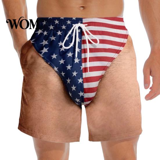 American Flag Pattern Shorts Funny Patriotic Men Shorts, Stars And Stripes Swim Trunks, Quick Mens Trunks Dry Drawstring Waist Board for Summer Beach
