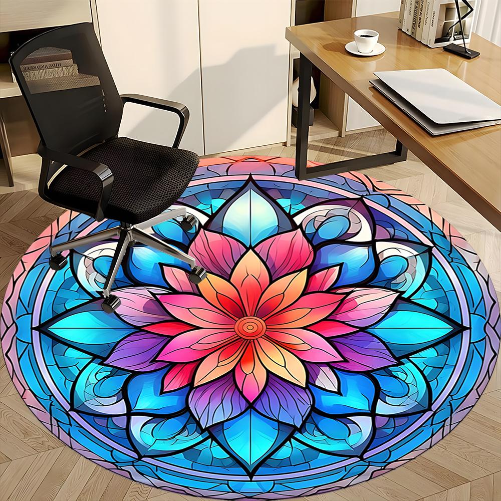 1pc Stained Glass Mandala Office Round Area Rug, Indoor Mat Suitable ForOffice, Under Office Chairs Bedroom Living Room Home Decor, Room Deco q019