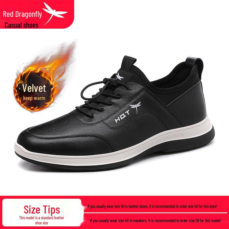 Red Dragonfly Men s Winter Sports Shoes: High-End Warm Waterproof Leather Casual Shoes 42