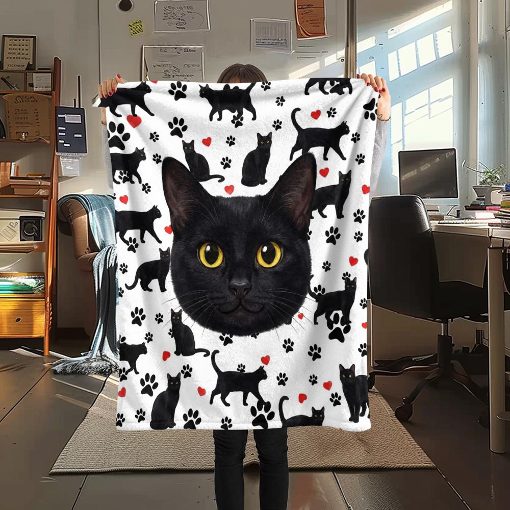 1PC Cute Cats Rabbits Print Flannel Blanket, High Quality All Seasons, Home Decor, Warmth and Comfort, Perfect for Christmas Gifts