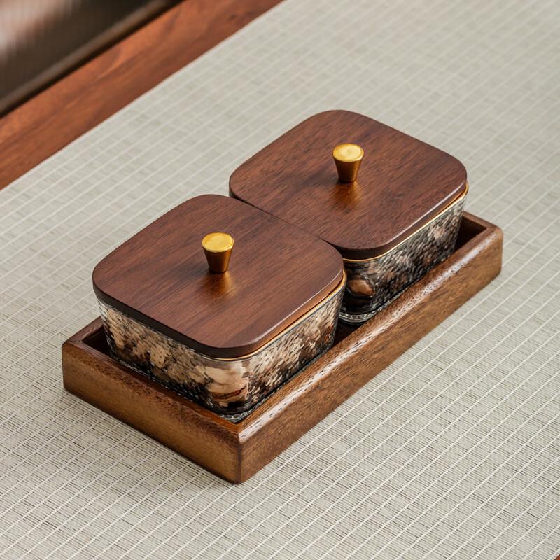 Jun Seventeen HX New Chinese Style Walnut & Glass Snack Tray