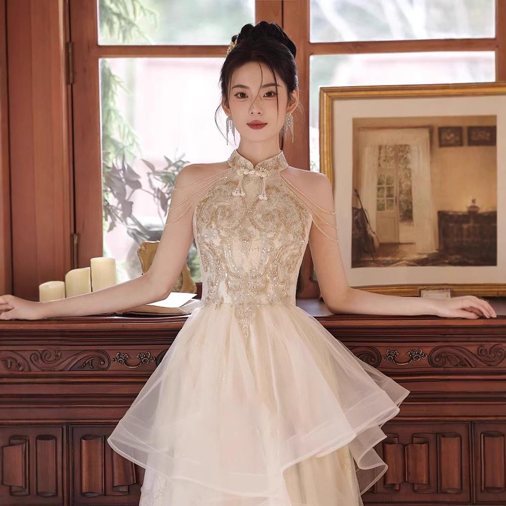 Banquet Evening Dress Women's Banquet Light Luxury Niche Tutu Skirt Annual Meeting Host Art Test Recitation Piano Performance Dress
