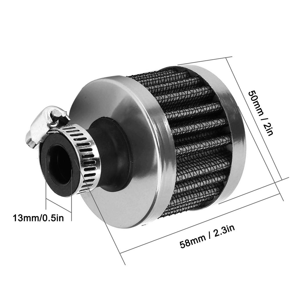 13mm 0.5in Mini Air Intake Filter Vent Crankcase Breather Universal Car Accessory argent