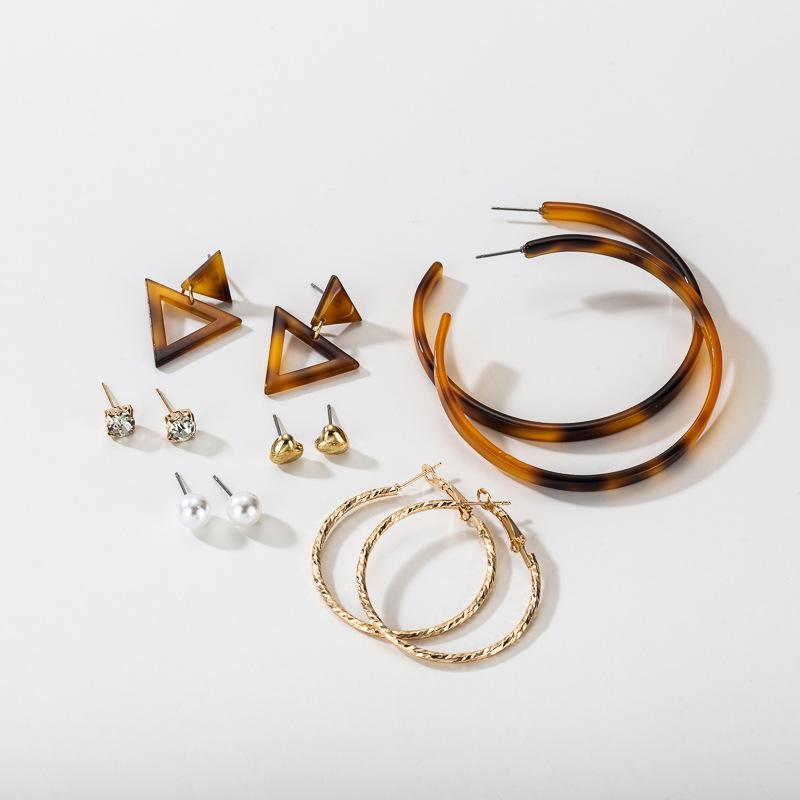 Fashion Acrylic Artificial Pearl Circle Fringed Stud Earrings Set 6-Piece Set, Style Earrings