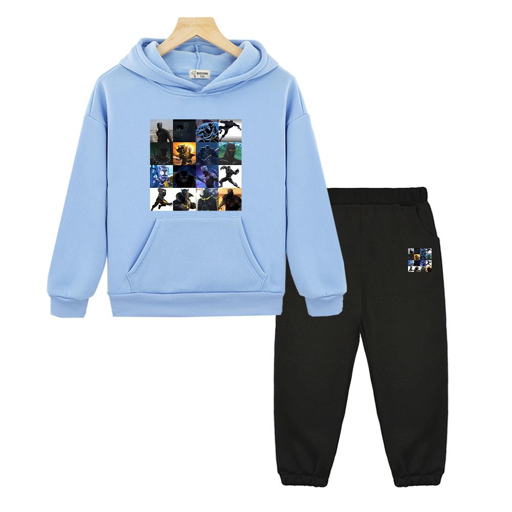Jungen Mädchen Kapuzen-Sportsets Black Panther Herbst Hoodie Fleece Sweatshirt Kawaii Jacke 2-teilig Pullover+Hose Kinder Boutique Kleidung