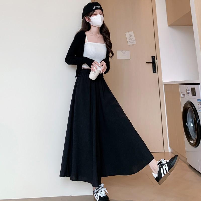 White Culottes Women's Summer Thin Small Scoop Pleated A-shaped Skirt Ice Silk Cotton and Linen Drape Wide-leg Pants