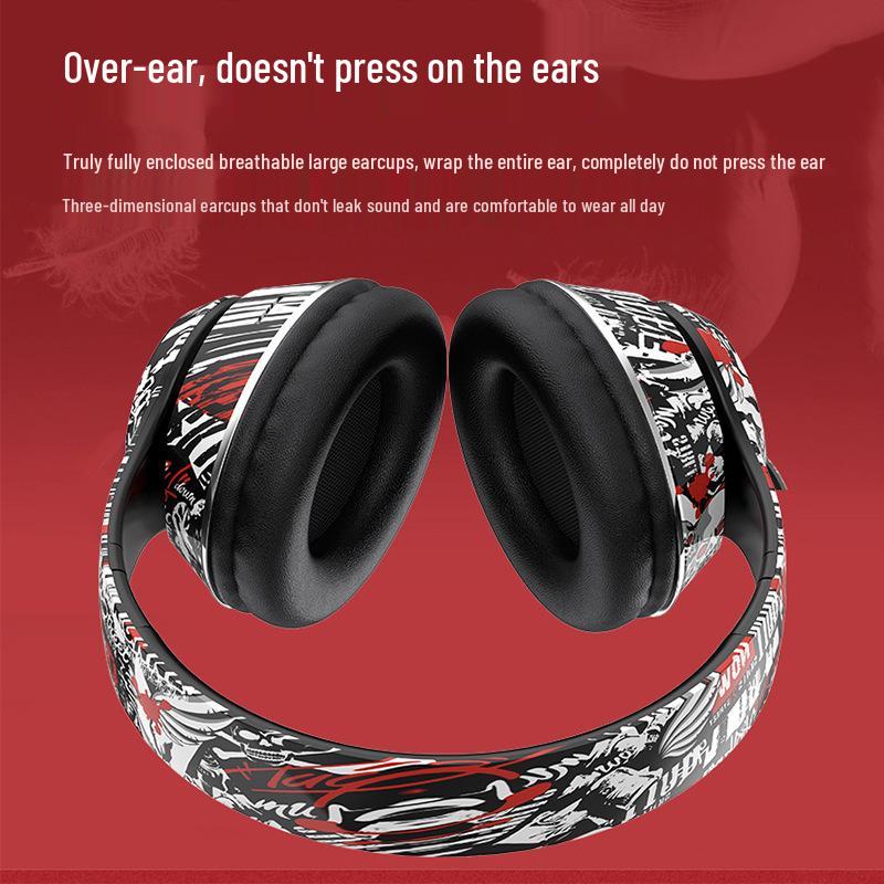 P85 Bluetooth Over-ear Wireless Headset: Colorful Graffiti Design, Cool Luminous RGB, Deep Bass, Foldable.