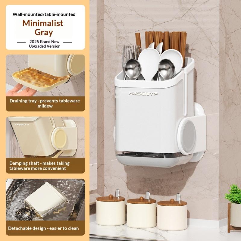 Kitchen Cutlery Rack Household Wall-Mounted No-Drill Countertop/Wall Compatible Rotatable Chopstick Holder