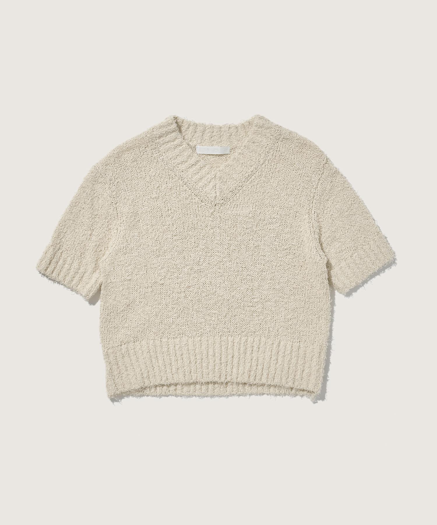 Plack Woman V-Neck Boucle Knit Ivory O/S/Free