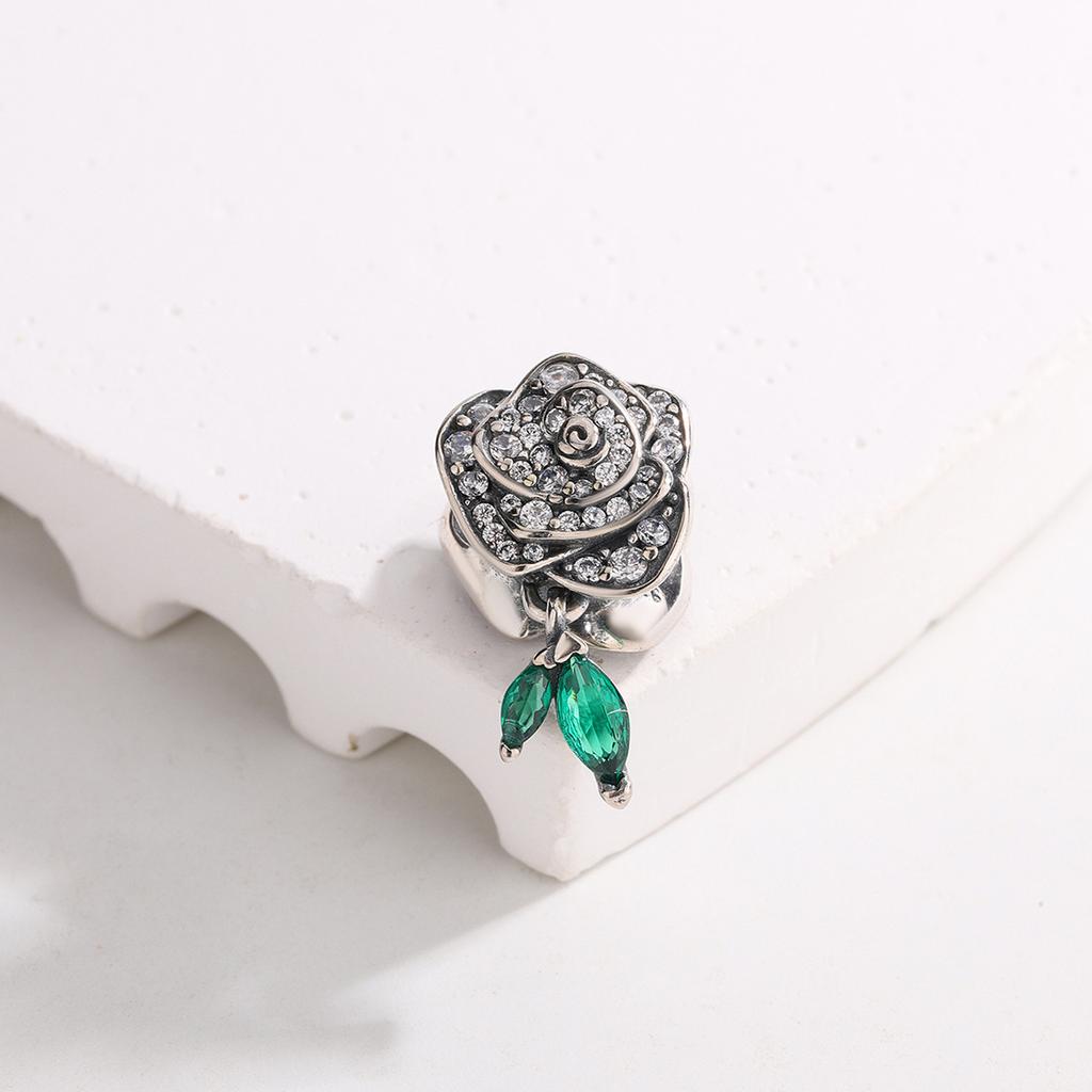 Panjia White Copper Silver-plated Pendant Pink Five-leaf Petals Gold Rose Beaded DIY Bracelet Accessories Fashion