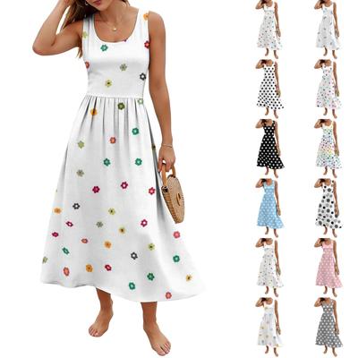 Ladies' Polka Dot Summer Casual and Fashionable Sleeveless Long Dress