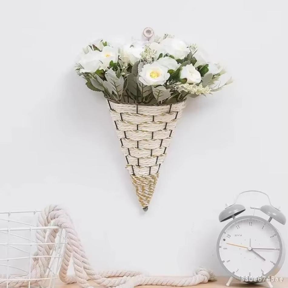 1 Pcs Good Price Handmade Striped Wicker Decorative Planters Foldable Nordic Garden Planters Decorative Planters