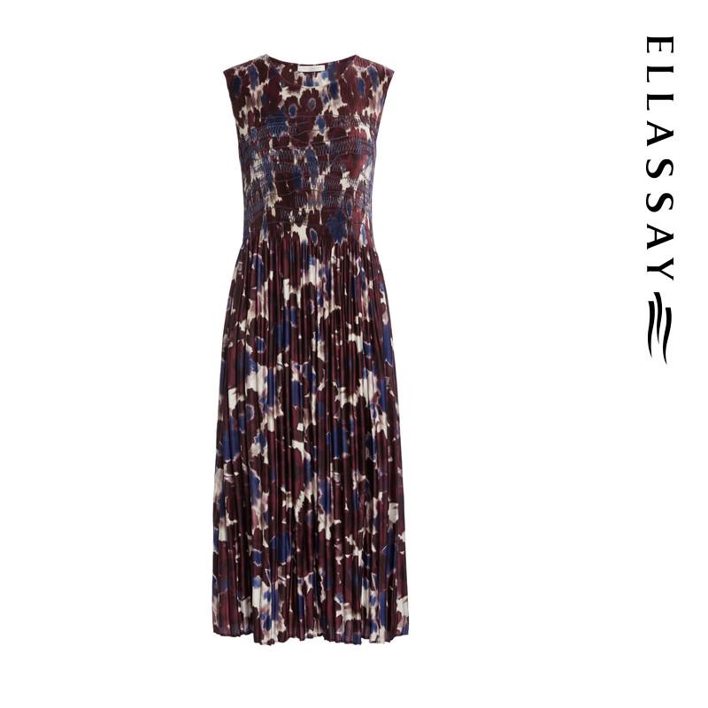 ELLASSAY Retro Handmade Pleated Tie-Dye Sleeveless Midi Dress