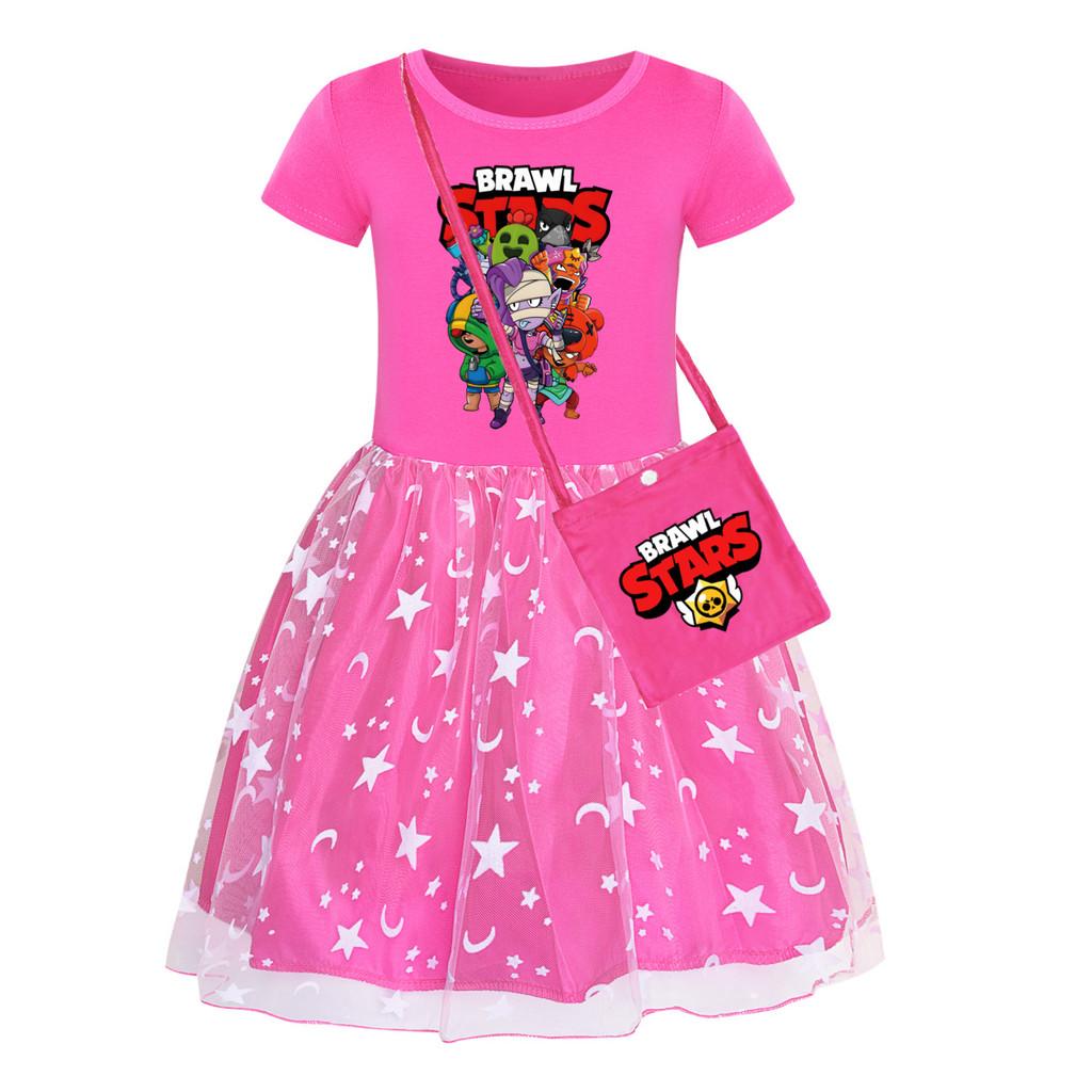 4094 Girls Brawl Stars Print Mesh Rainbow Princess Dress