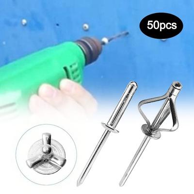 50pcs Durable 3.2mm 4.0mm 4.8mm Folding Blind Rivet Silver Round Head Tri Grip Rivets Tri-fold Aluminum Alloy Rivet