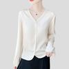 Women's Luxury Satin Blouse Long Sleeve Loose V-Neck Shirt Spring and Summer