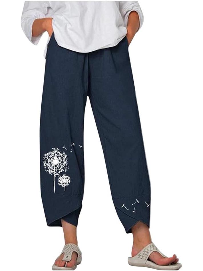 Dames Hot Selling Wijde Pijp Katoen Linnen Broek – Elastische Taille, Casual, Negenpunts Stijl