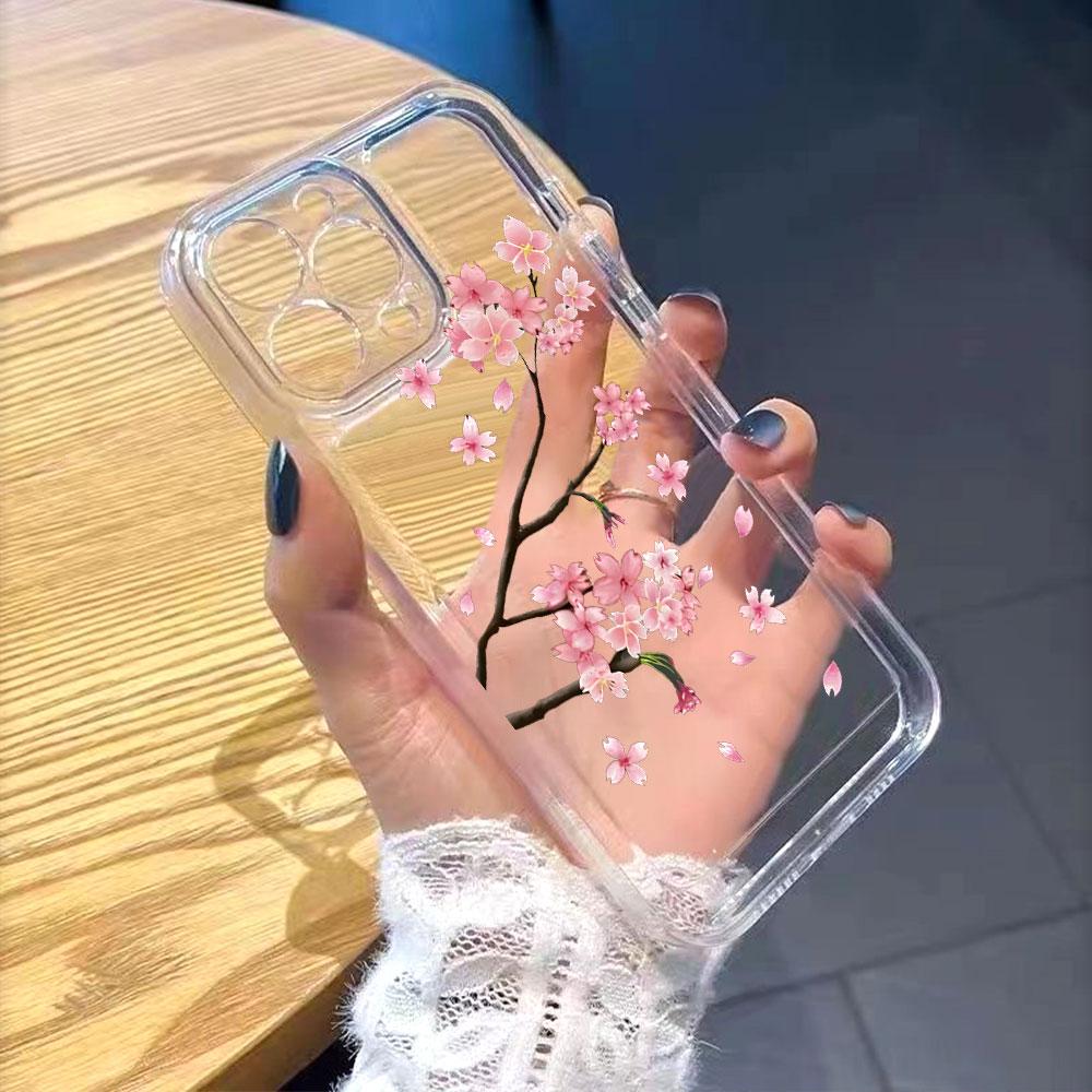 Falling Pink Cherry Blossoms Phone Case for IPhone 17 15 16 14 13 12 11 Pro Max Plus 12 13 Mini TPU Protect Cover