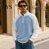Breathable Outdoor Activewear Men Waffle Sweatshirt, Long Sleeve Quarter Zip Contrasting Color Mens Sweatshirt Casual Stand Collar Pullover Shirt for