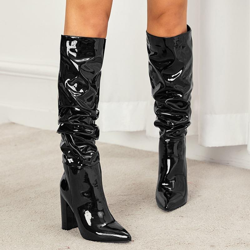 Patent Leather Over The Knee Chelsea Boots Women Shoes Chunky Heels Fashion Solid Sexy Thin High Heel Side Boots Female