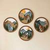 Boho Home Decor 4Pcs Wooden Mountain Wall Art, 2D Flat Abstract Landscape Decor, Geometric Forest Hanging Office Decoration Sign, Natural Artwork, Sun