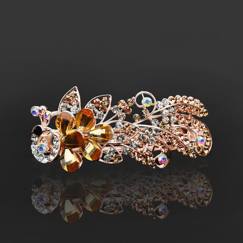 Clip de Primavera de Circonita Blanca Flor de Pedrería Brillante Clip Superior Clip Horizontal Elegante Adorno para el Cabello de Moda para Madres