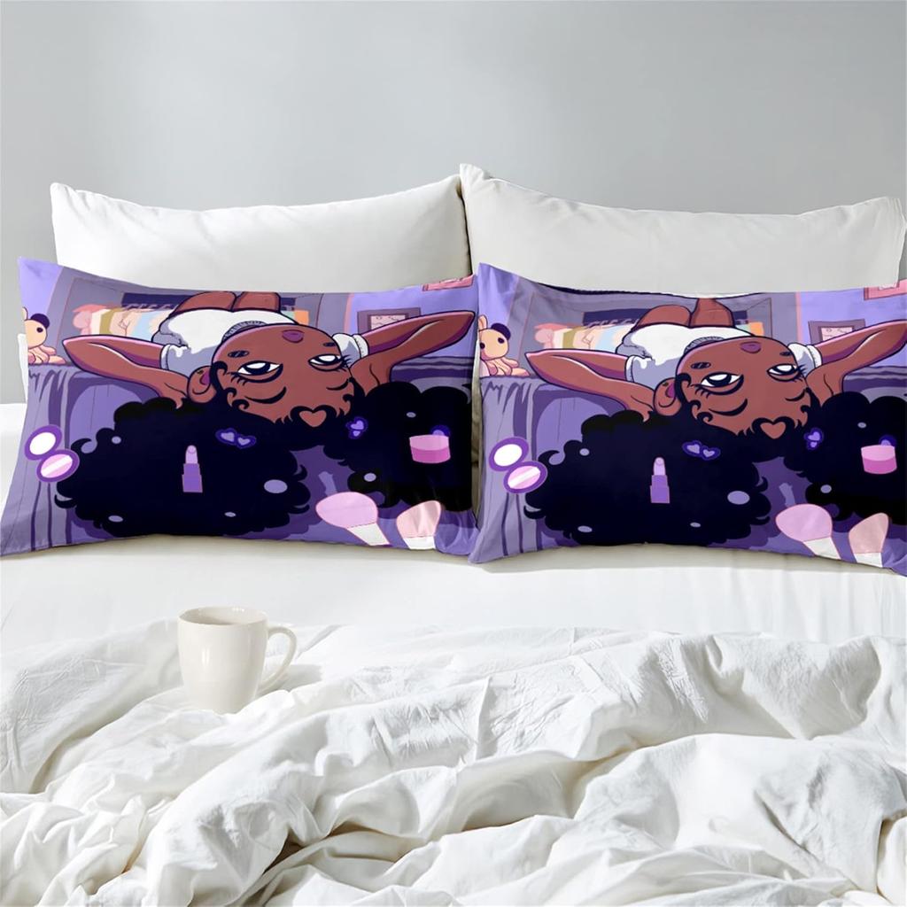 Duvet Cover Set Full for Girls, African American Black Girl Magic Purple Bedding Comforter Cover Set for Kids Bedroom Birthday Gift for Blac