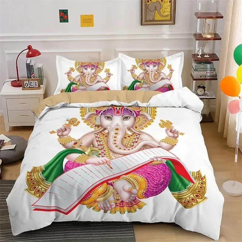Parure de lit motif éléphant indien Seigneur Ganesha, style bohème, mandala, pour garçons et filles, housse de couette, taie d'oreiller, pour lit double, queen size, pour enfants et adultes