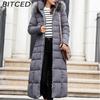 BITCED Winter Women's Cotton Coat - Extended Length with Large Fur Collar Thickened Long-Length Women's Down-Filled Cotton Jacket