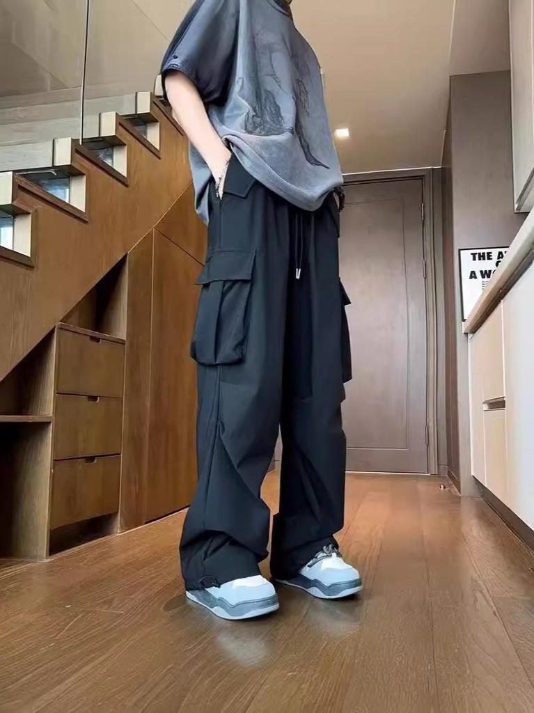 Overalls men's summer tide brand new American functional wind outdoor shock pants high street loose parachute soldier pants
