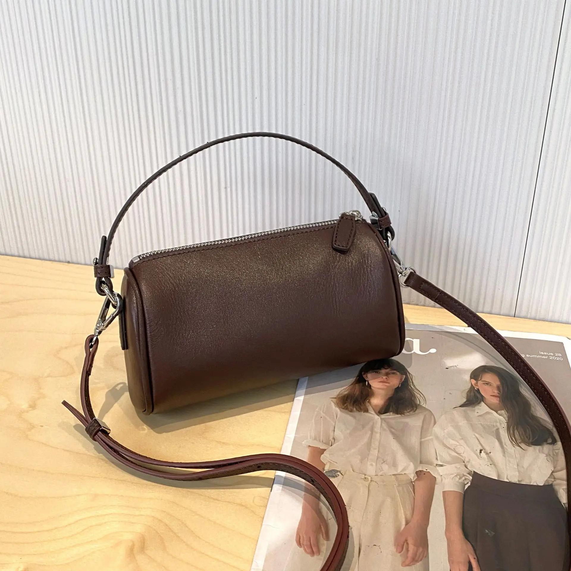 Ladies  Genuine Leather Small Shoulder Bag for Women Crossbody Fashiable Simple and Practical Soft Leather Darling Phe Bag 20 x 8 x 12 cm кофейный