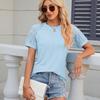Frühling Sommer Solide Top für Frauen Rundhals Spitze Patchwork Kurzarm T-shirt