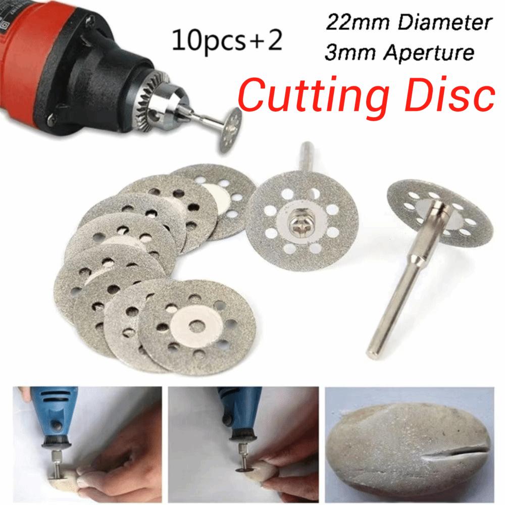 12Pcs 3mm Aperture Diamond Cutting Disc with Mandrel Grinding Wheel Electric Grinder Parts