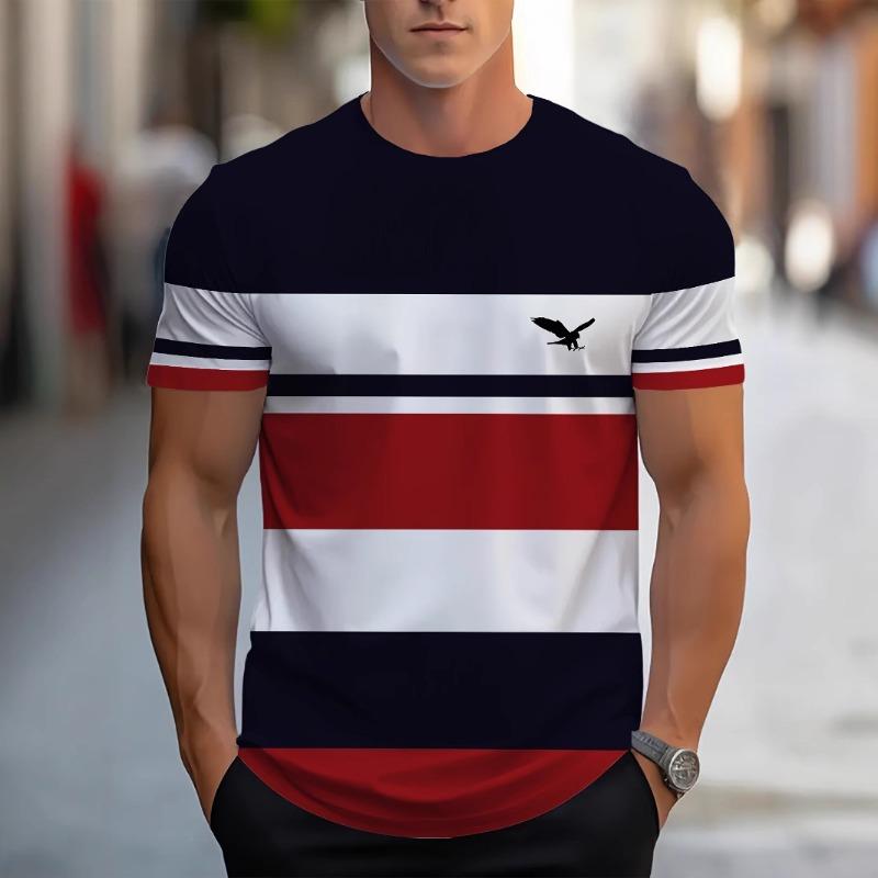 T-shirt 3D Digital Printed Striped Men's Casual Comfortable Loose Short Sleeved Shirt