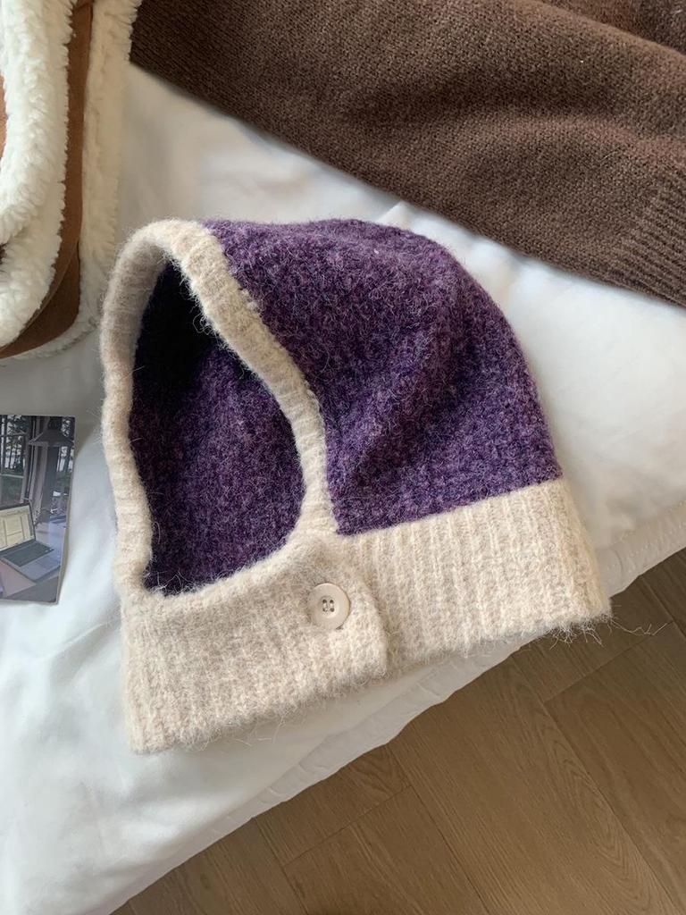 Women's Color-Block Knit Balaclava Hat & Scarf Set for Autumn/Winter