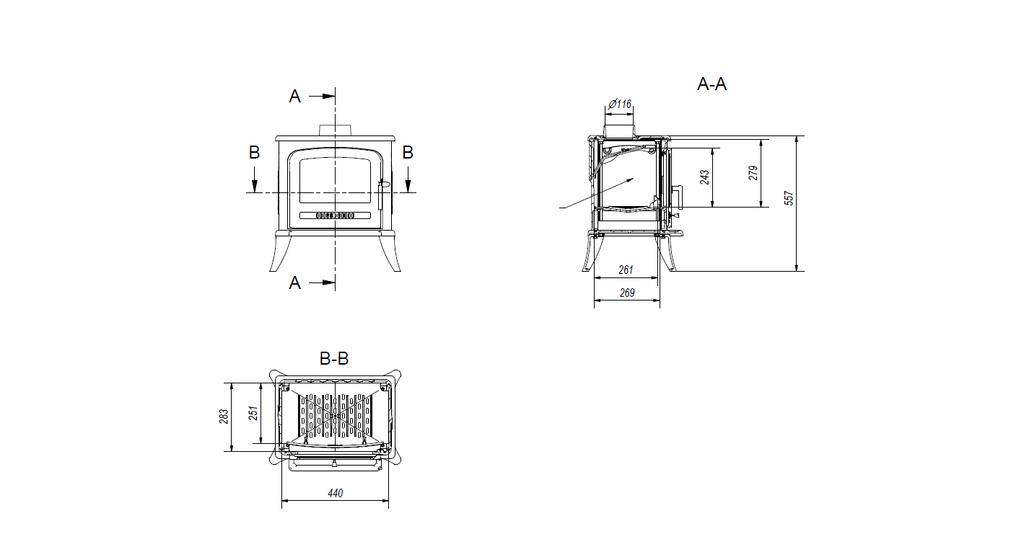 Freestanding Stove Fireplace KRATKI KOZA K7 5kW Ø130 Cast Iron Mounting Kit