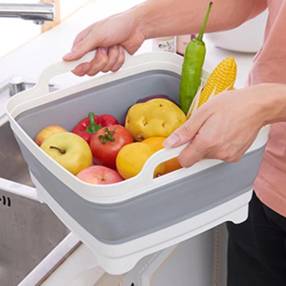 Square Vegetable Washing Basin Kitchen Sink Storage Basket Portable Practical Folding Basket Large Capacity Household Baskets