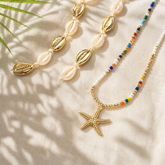 5Pcs Layered Boho Shell Beaded Necklaces for Women, Fashion Bohemia Adjustable Length Necklace, Beach Starfish Beach Necklace, Ocean Vacation Jewelry