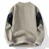 Höst Vinter Ny Herrtröja Mock Neck Lingge Patchwork Kontrastfärg Koreansk Trend Mode Pullovers Långärmad Stickad Topp