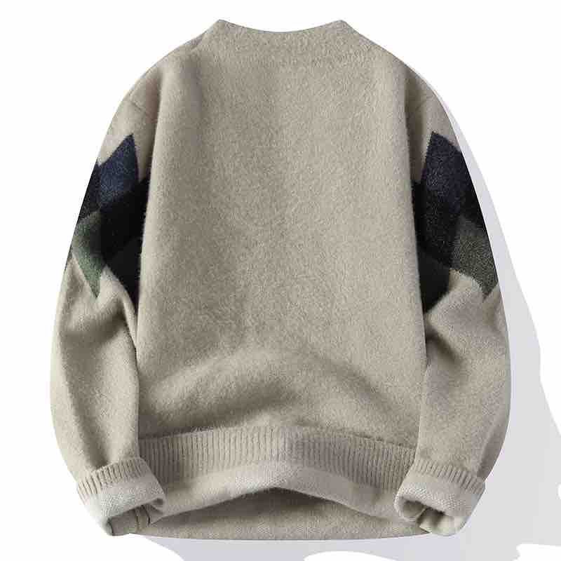 Höst Vinter Ny Herrtröja Mock Neck Lingge Patchwork Kontrastfärg Koreansk Trend Mode Pullovers Långärmad Stickad Topp