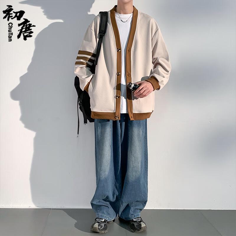 Men's Japanese Retro Color-Block V-Neck Cardigan