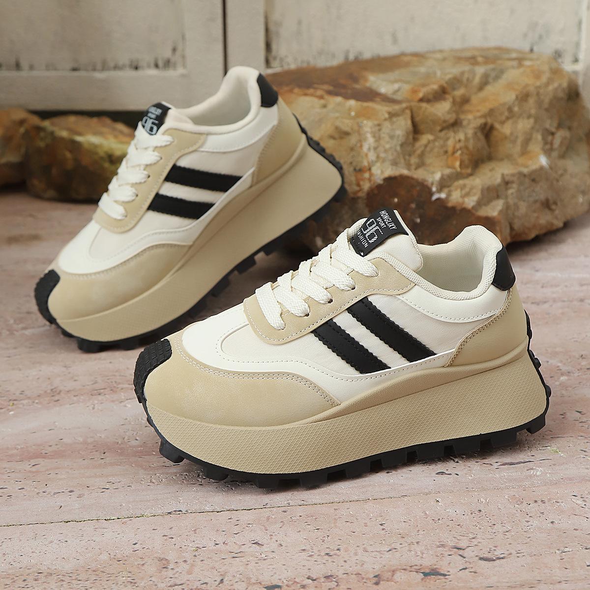 

Fashion Women s Platform Shoes Fashion Forrest Gump Shoes 2025 New Sneakers for Women Casual Tennis Shoes Thick Sole Vulcanized Footwear 35 бежевый