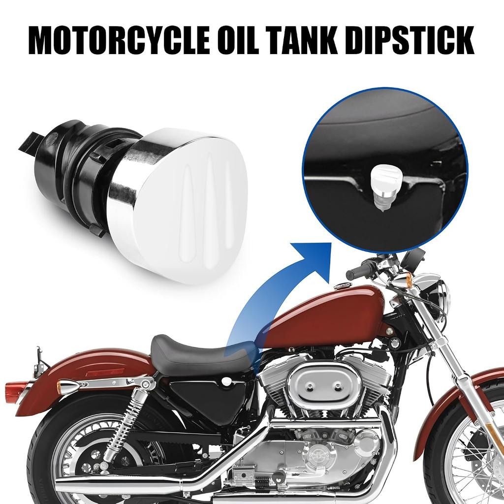 Motorcycle Oil Tank Dipstick Engine Machine Oil Tank Cap Oil Level Indicator Fit for Harley Sportster XL 883 1200, Forty Eight 2004-2021, Chrome