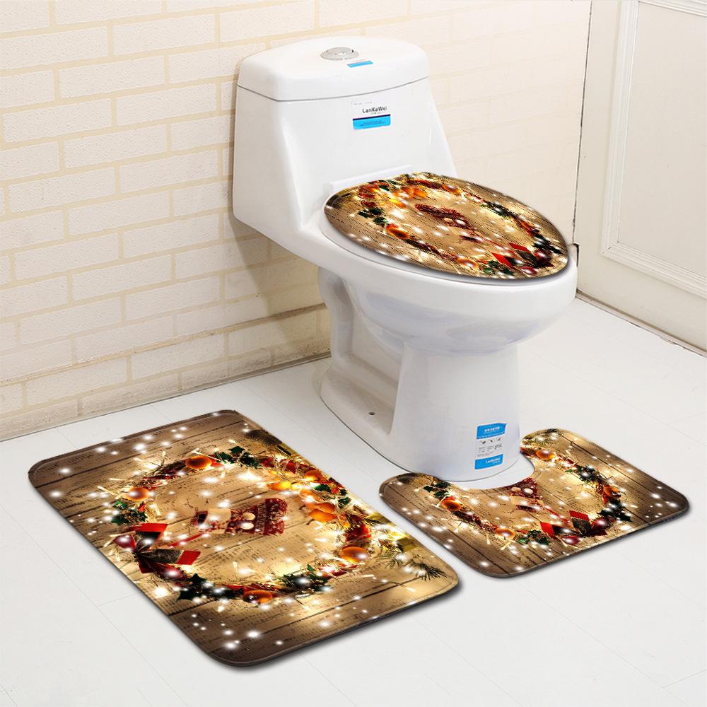 Christmas Bathroom Floor Mat Toilet Three-Piece Set