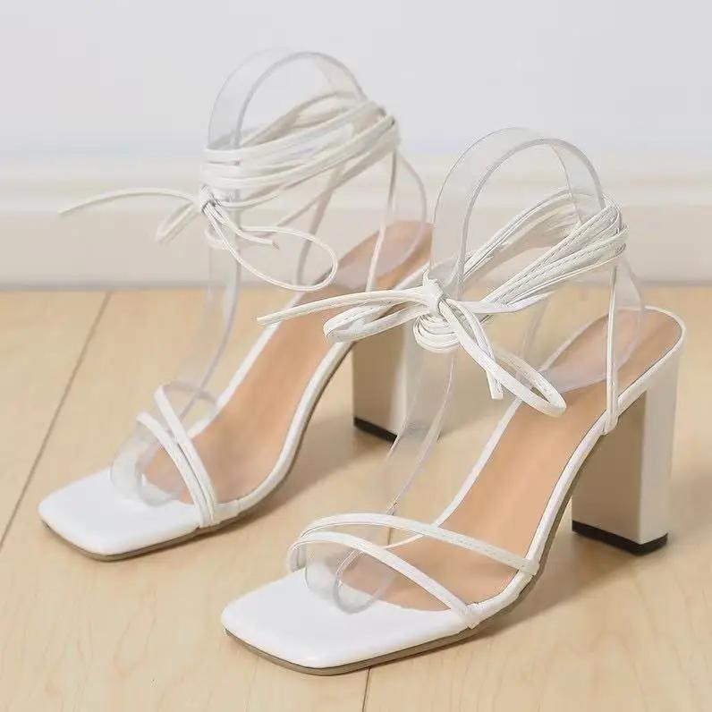 Fashion Women's Ankle Strap Cross-lacing Design Sandals Summer New Trend Fusion Fashion Thick Heel Sexy Open Toe High Heels Roman Shoes